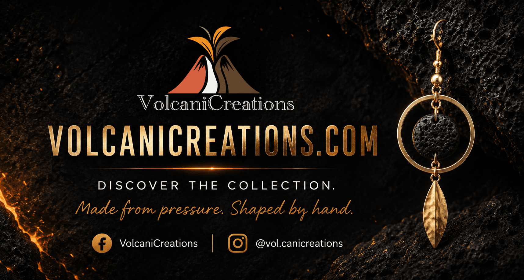 VolcaniCreations — discover the collection. Made from pressure, shaped by hand.