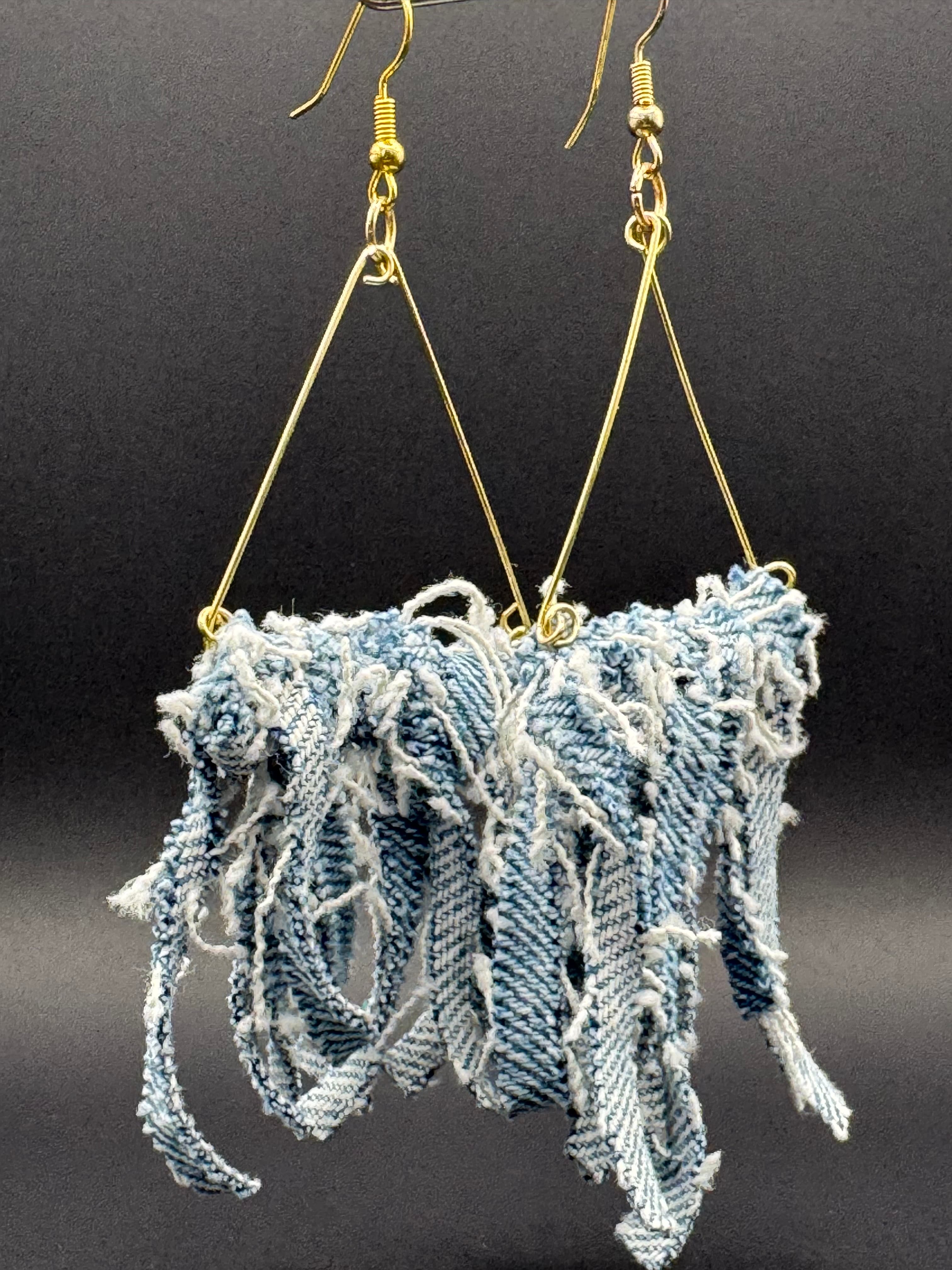 Boho Fringe Denim Earrings