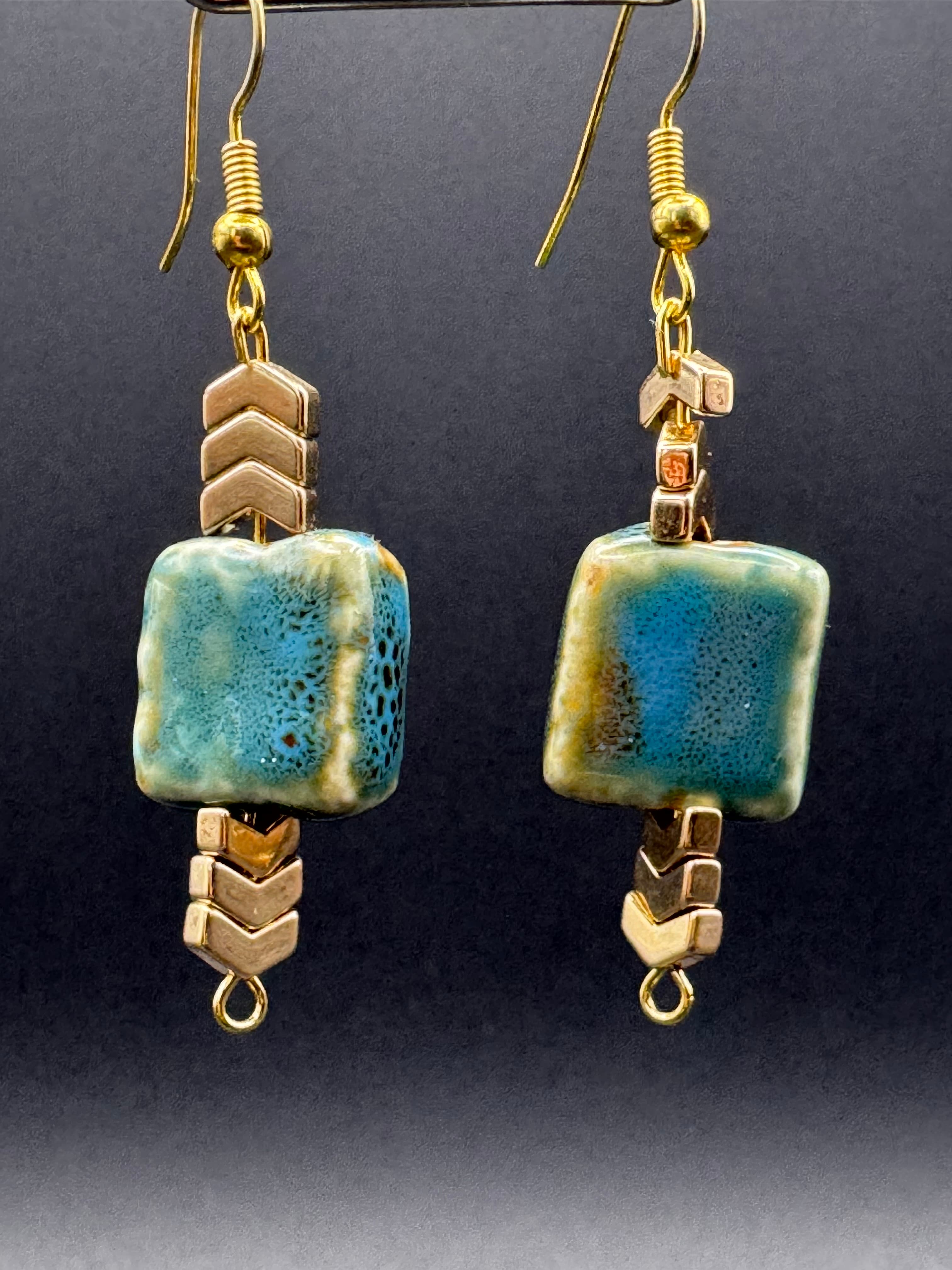 Lagoon Gold Glass Earrings